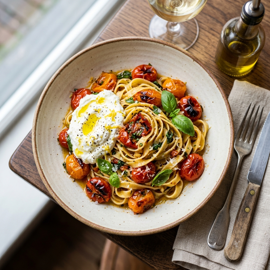 Charred Cherry Tomato & Whipped Ricotta Tagliatelle