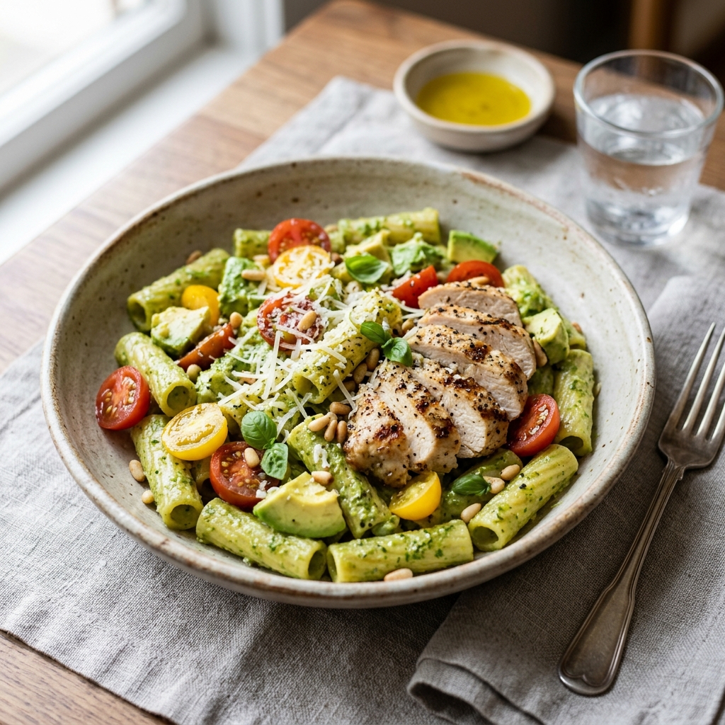 Creamy Pesto Chicken & Avocado Pasta