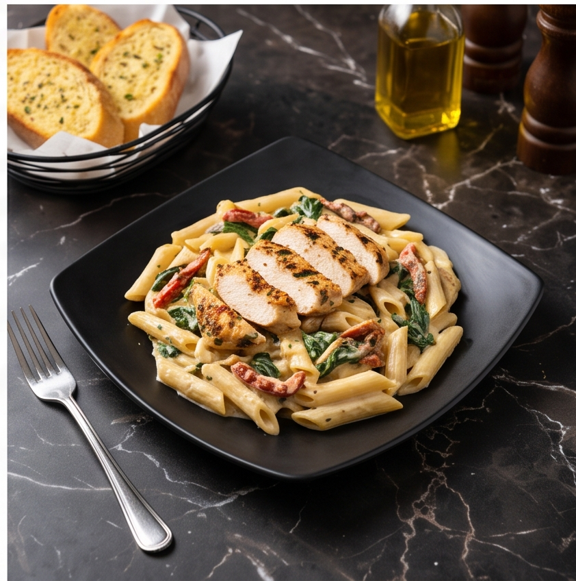 Creamy Tuscan Chicken & Spinach Pasta