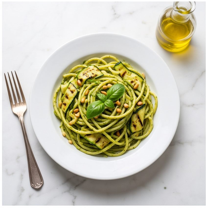 Lemon-Herb Pesto & Zucchini Ribbon Bucatini